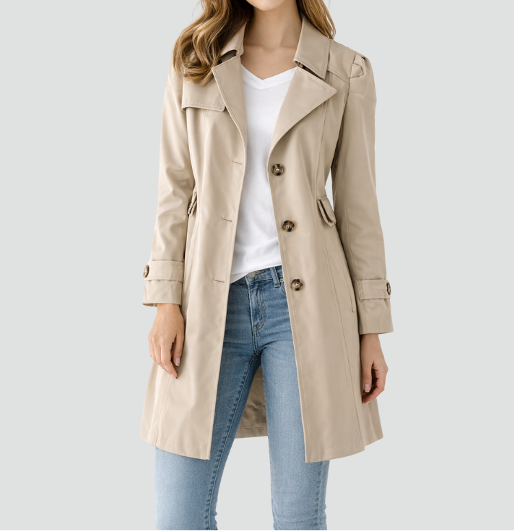 Trenchcoat til kvinder - slim fit med bælte – Beige
