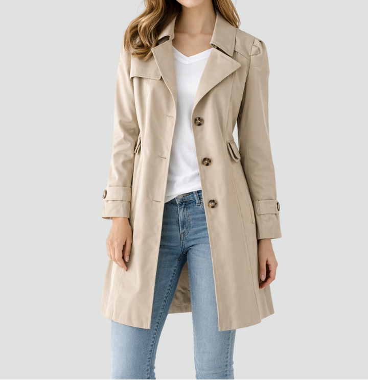 Trenchcoat til kvinder - slim fit med bælte – Beige