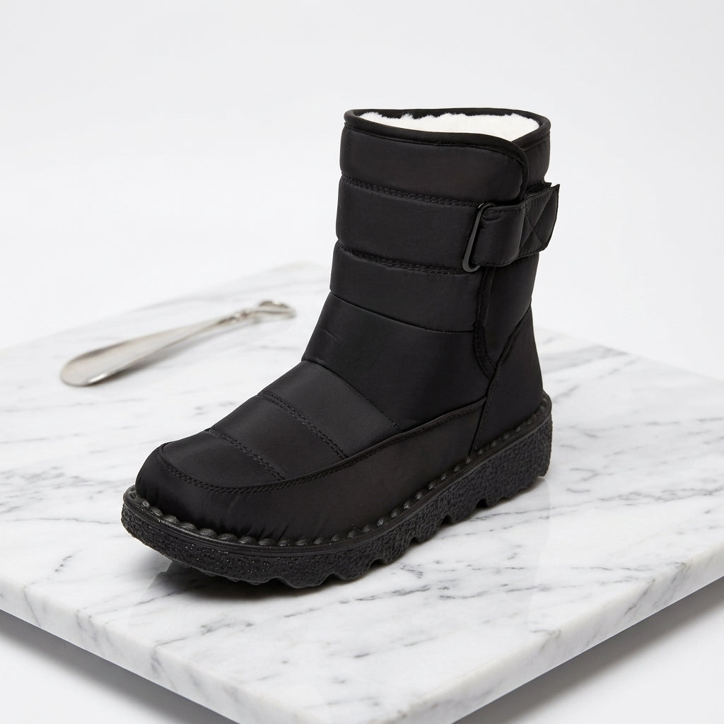 Vandtætte quiltede snowboots - skindfoer – Sort