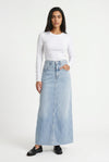 Denim maxi nederdel A-line til kontoret