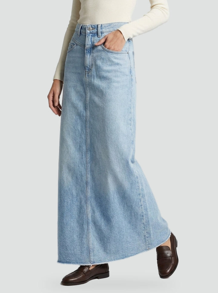 Denim maxi nederdel A-line til kontoret