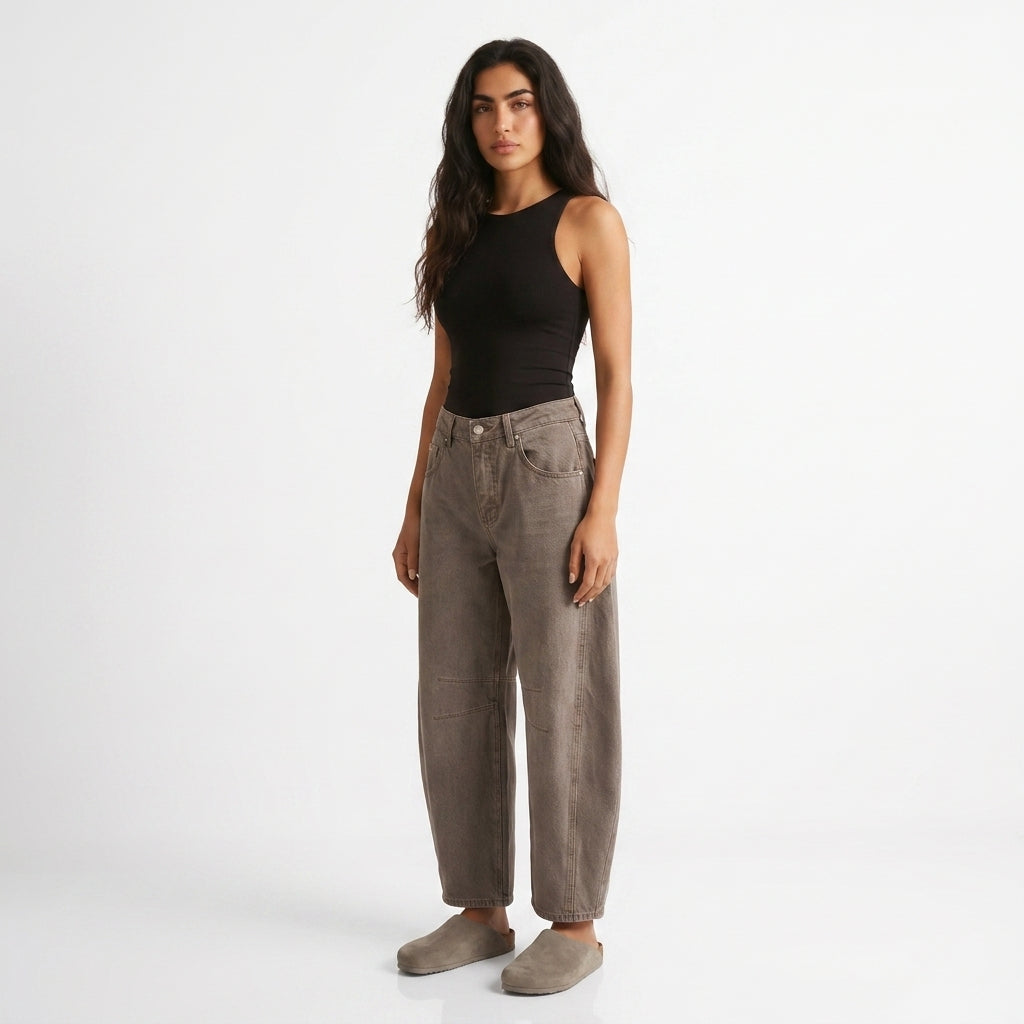 Barrel jeans med høj talje og panelsøm