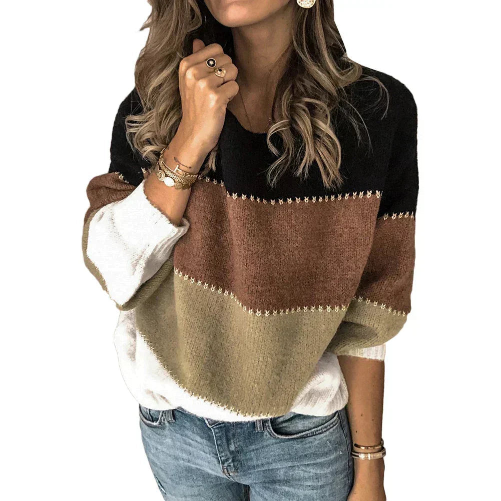Colour-block strik til kvinder med whipstitch – Sort/brun