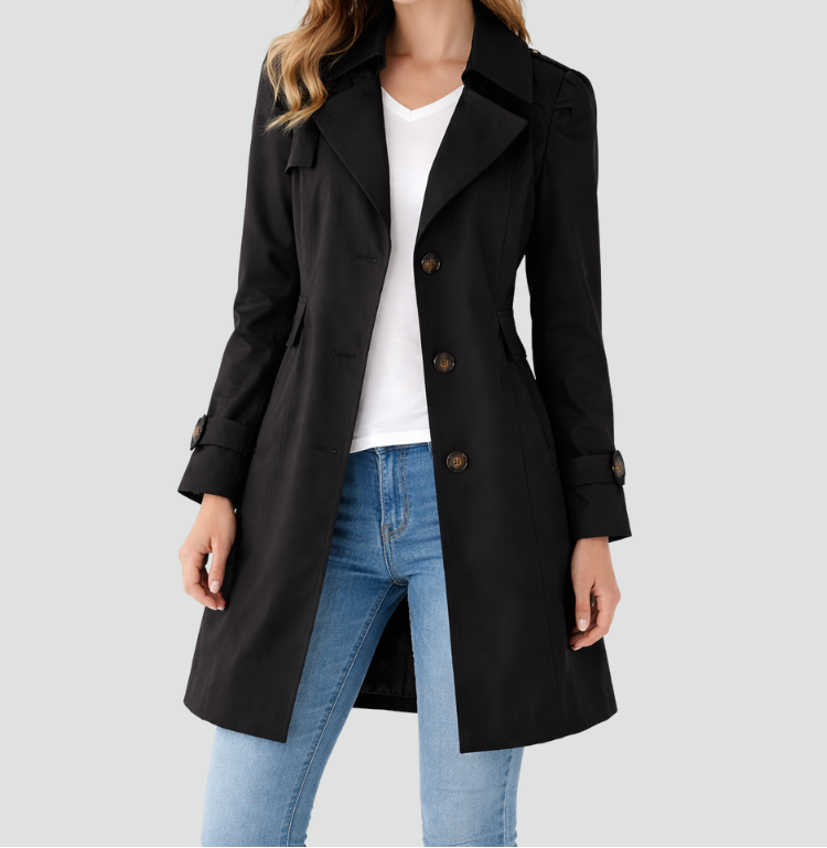Trenchcoat til kvinder - slim fit med bælte – Sort