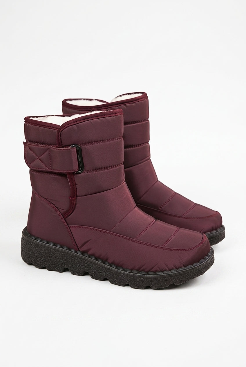 Vandtætte quiltede snowboots - skindfoer – Rød
