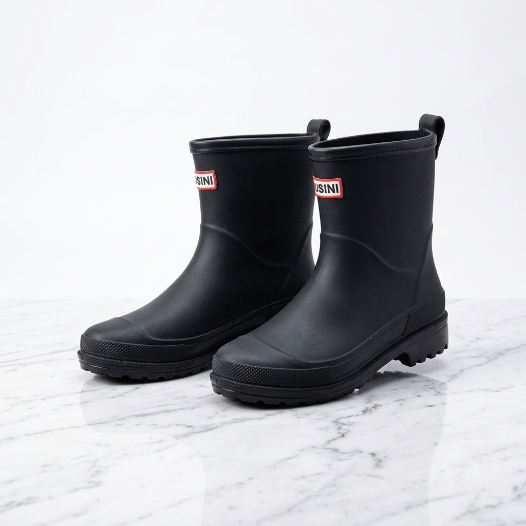 Gummistøvler i mid-calf højde, skridsikker sål – Sort
