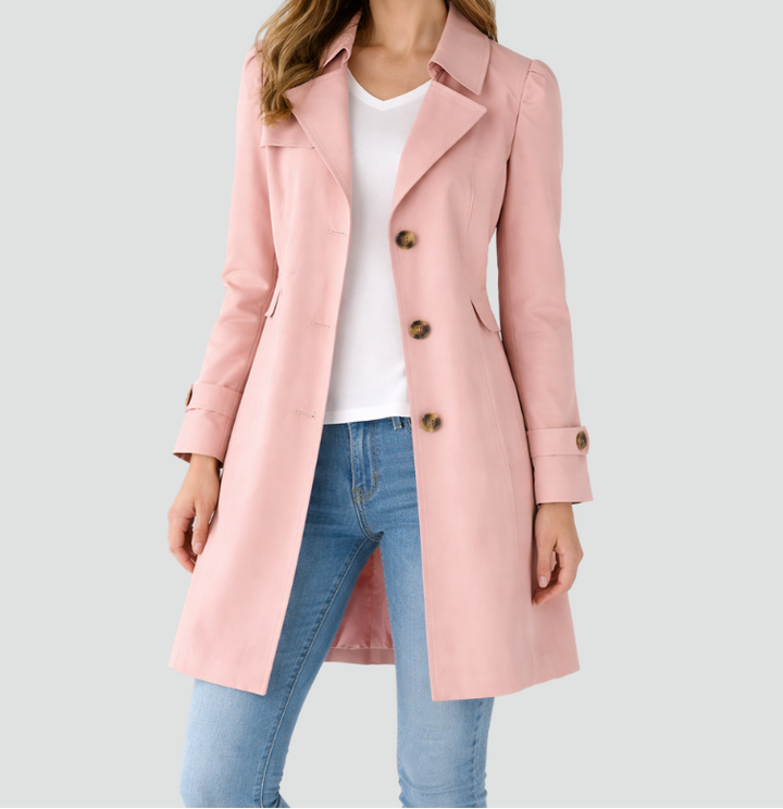 Trenchcoat til kvinder - slim fit med bælte – Lyserød