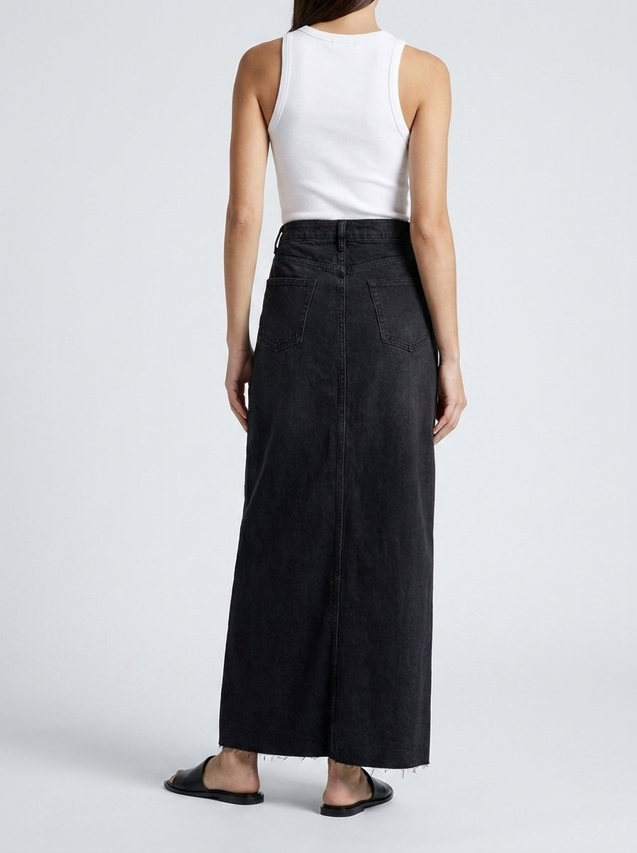 Denim maxi nederdel A-line til kontoret