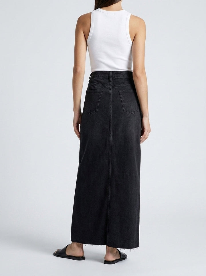 Denim maxi nederdel A-line til kontoret